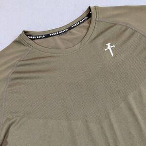 Three Nails Performance T-Shirt Mens Medium Olive Green Raglan Mesh Athletic